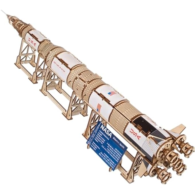 NASA SATURN V MODEL ROCKET KIT - MODEL KITS FOR ADULTS - 3D WOODEN PUZZLE FOR BUILDING A SPACE SHIP - WOODEN ROCKET SPACESHIP 3D PUZZLE - Image 1